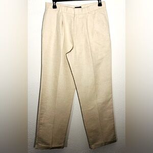 Dockers Beige Linen Cotton Blend Classic Pleated Preppy Casual Pants Size 34x32